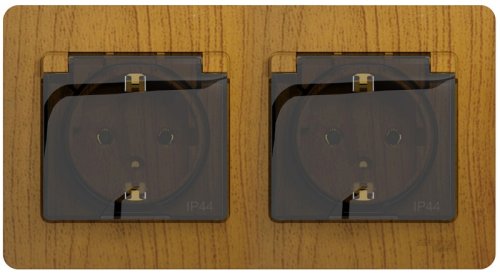 Розетка с заземлением с рамкой Systeme Electric Glossa 2-м. крышка шторки IP44 дерево картинка